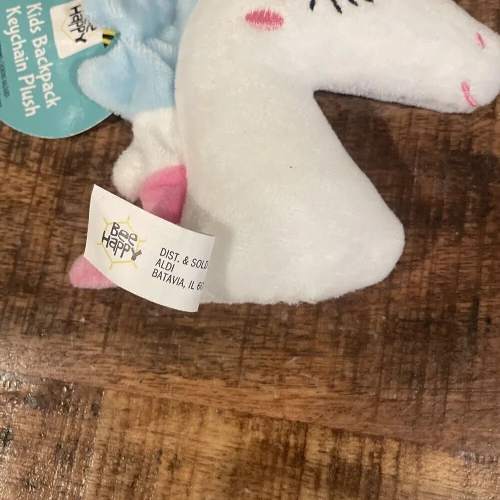 White Sleepy Unicorn Plush Backpack Clip Rainbow Horn & Mane Stuffed Animal
